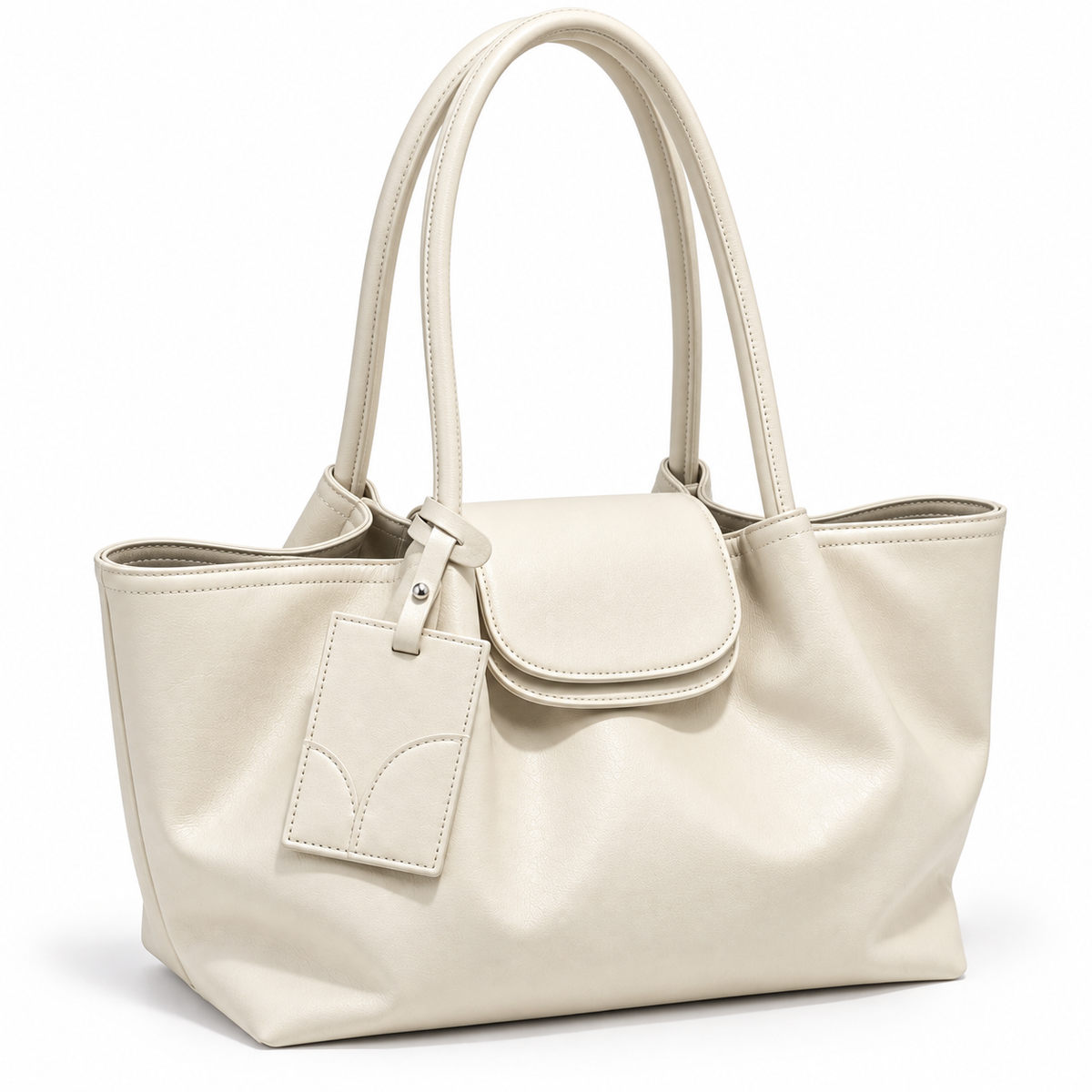 White leather shoulder tote, angled view