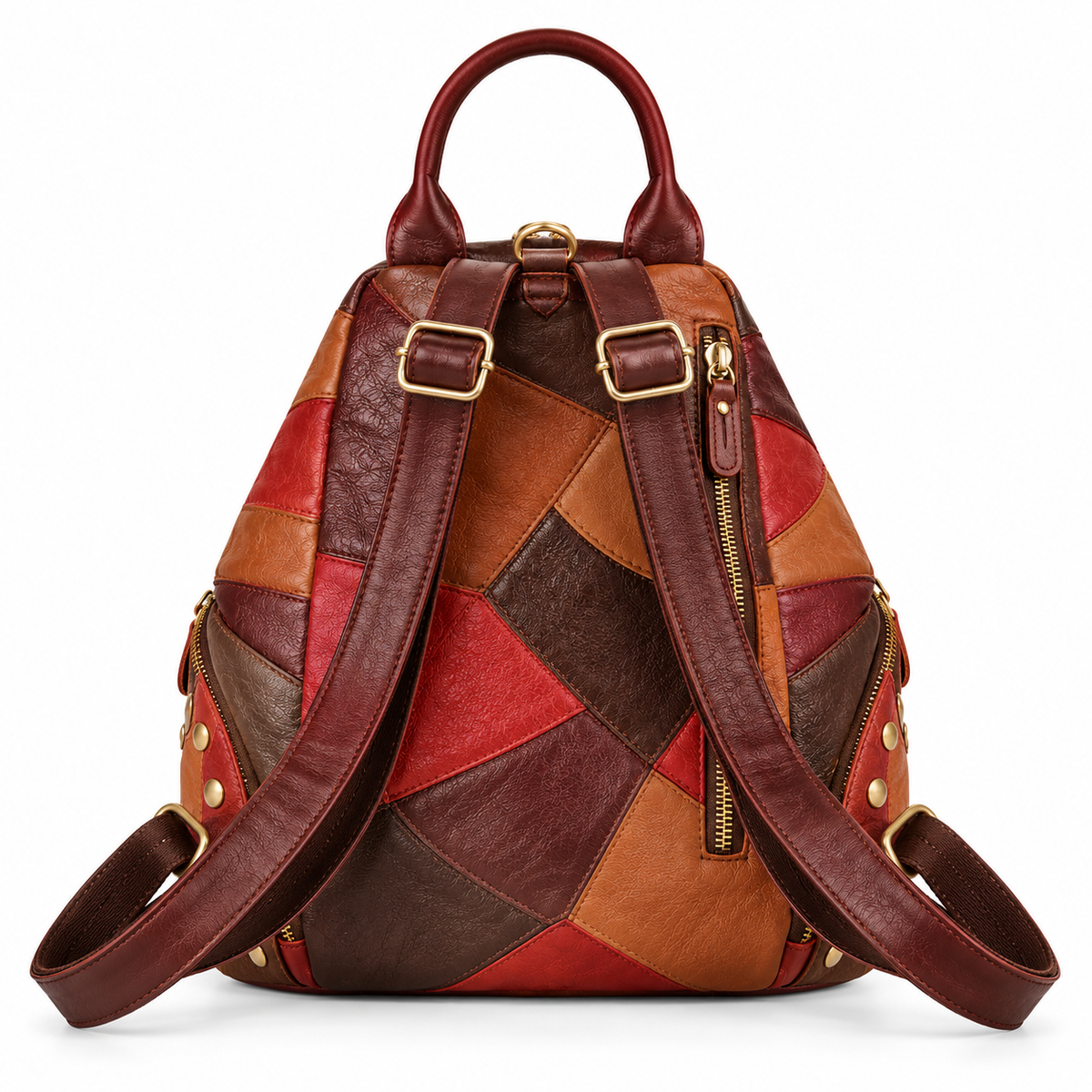 Women's Large Retro Leather Backpack in Multicolor Patchwork, view 2