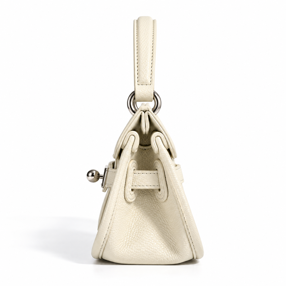 Women's Leather Underarm Crossbody Bag in Cream, view 3