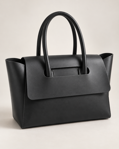 Pevell Structured Vegan Leather Tote in Black