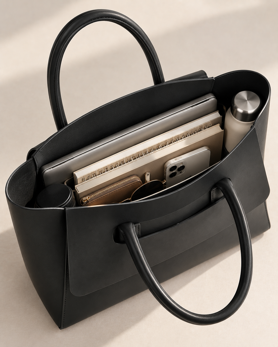 Pevell Structured Vegan Leather Tote, view 17