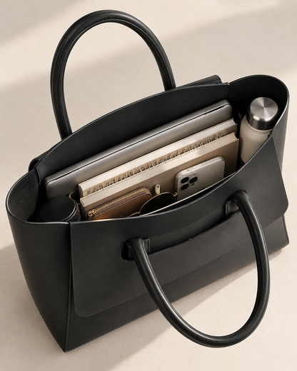 Pevell Structured Vegan Leather Tote, view 17