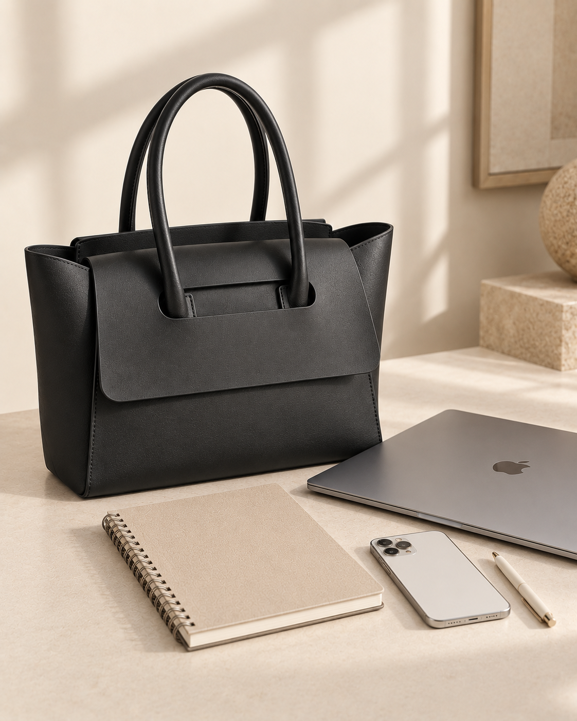 Pevell Structured Vegan Leather Tote, view 16