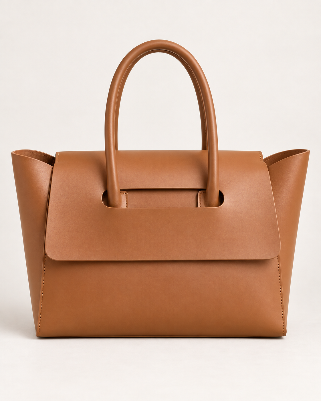 Pevell Structured Vegan Leather Tote in Light Brown