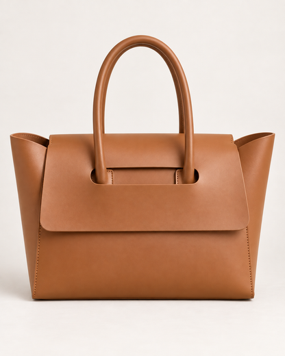 Pevell Structured Vegan Leather Tote in Light Brown