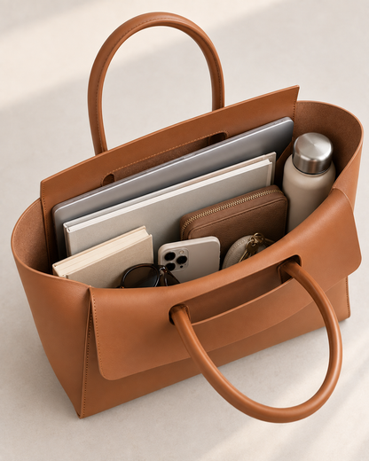 Pevell Structured Vegan Leather Tote, view 21
