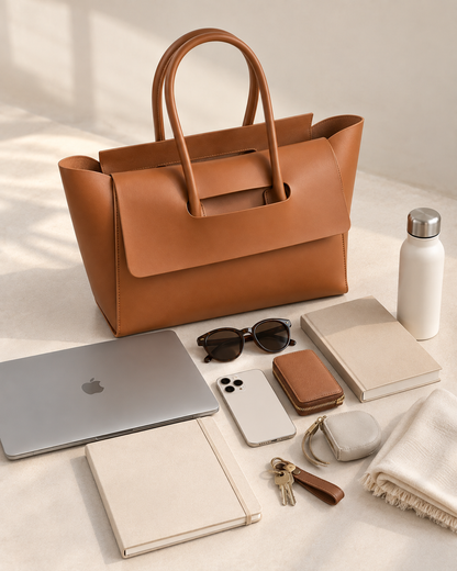 Pevell Structured Vegan Leather Tote, view 22