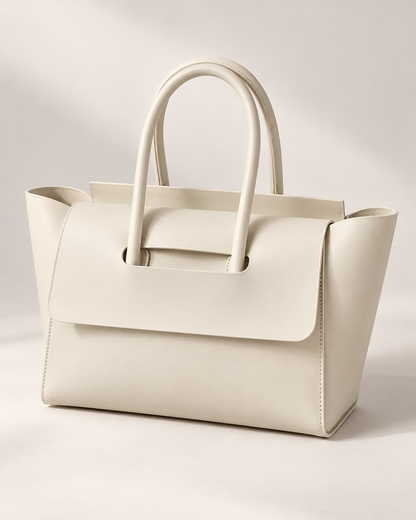 Pevell Structured Vegan Leather Tote in White