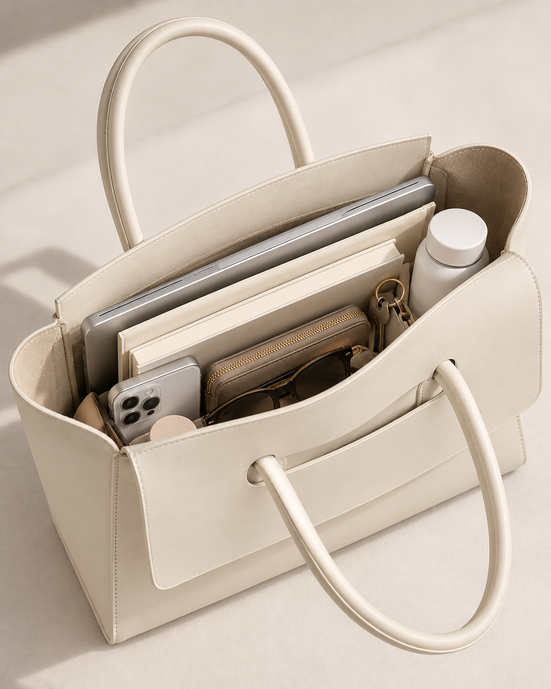 Pevell Structured Vegan Leather Tote, view 26