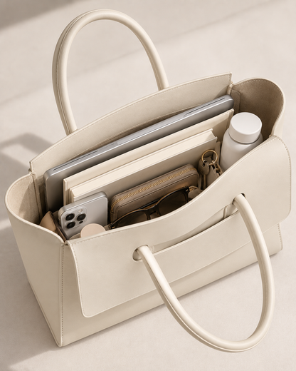 Pevell Structured Vegan Leather Tote, view 26