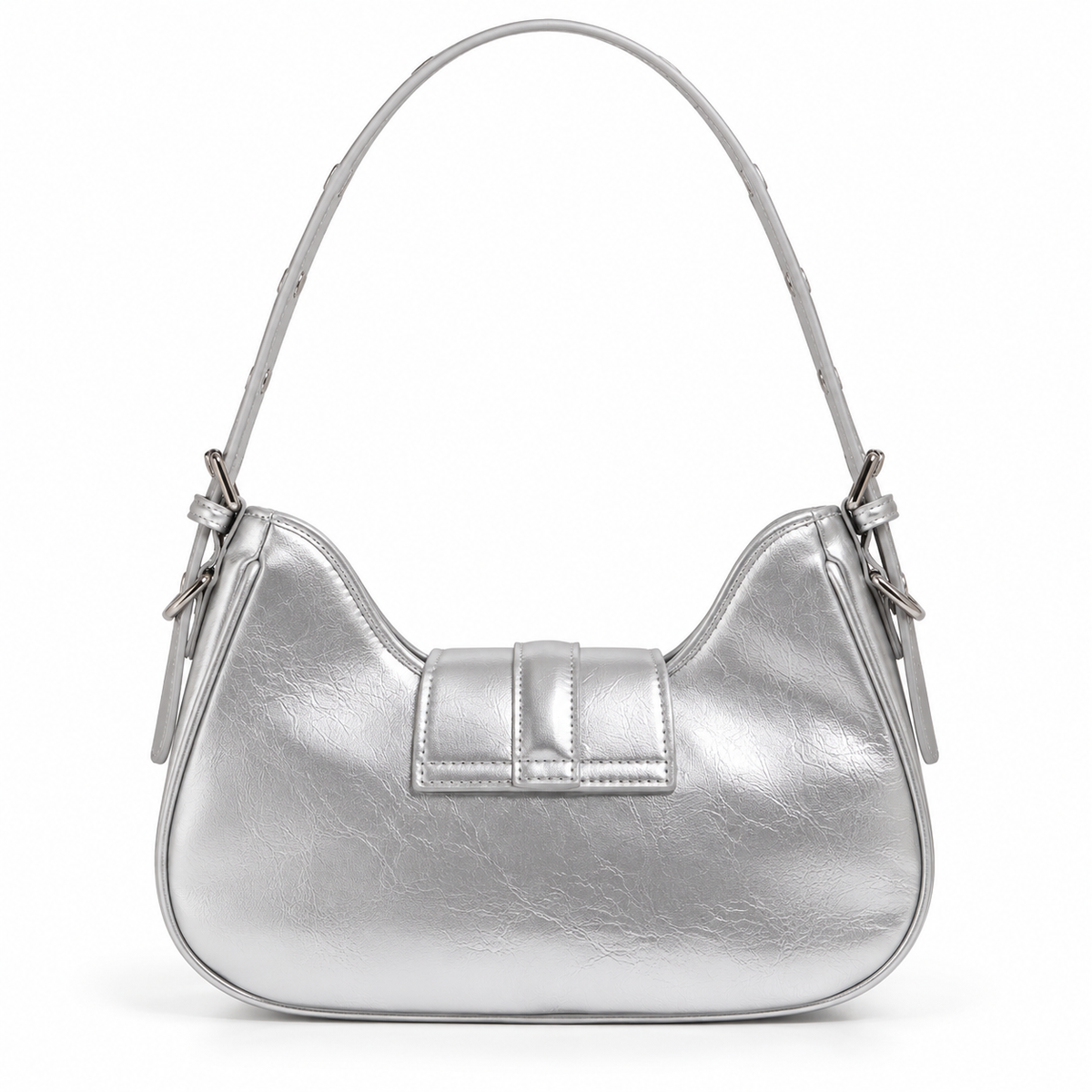 Women's Moto Underarm Crossbody Bag in Silver, view 2