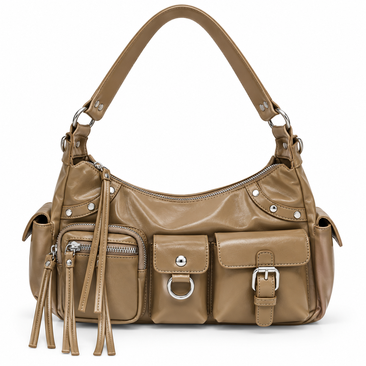 Women's Multi-Pocket Nylon Moto Shoulder Bag by Pevell, view 4