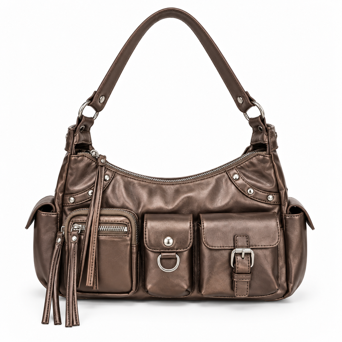 Women's Multi-Pocket Nylon Moto Shoulder Bag by Pevell, view 3