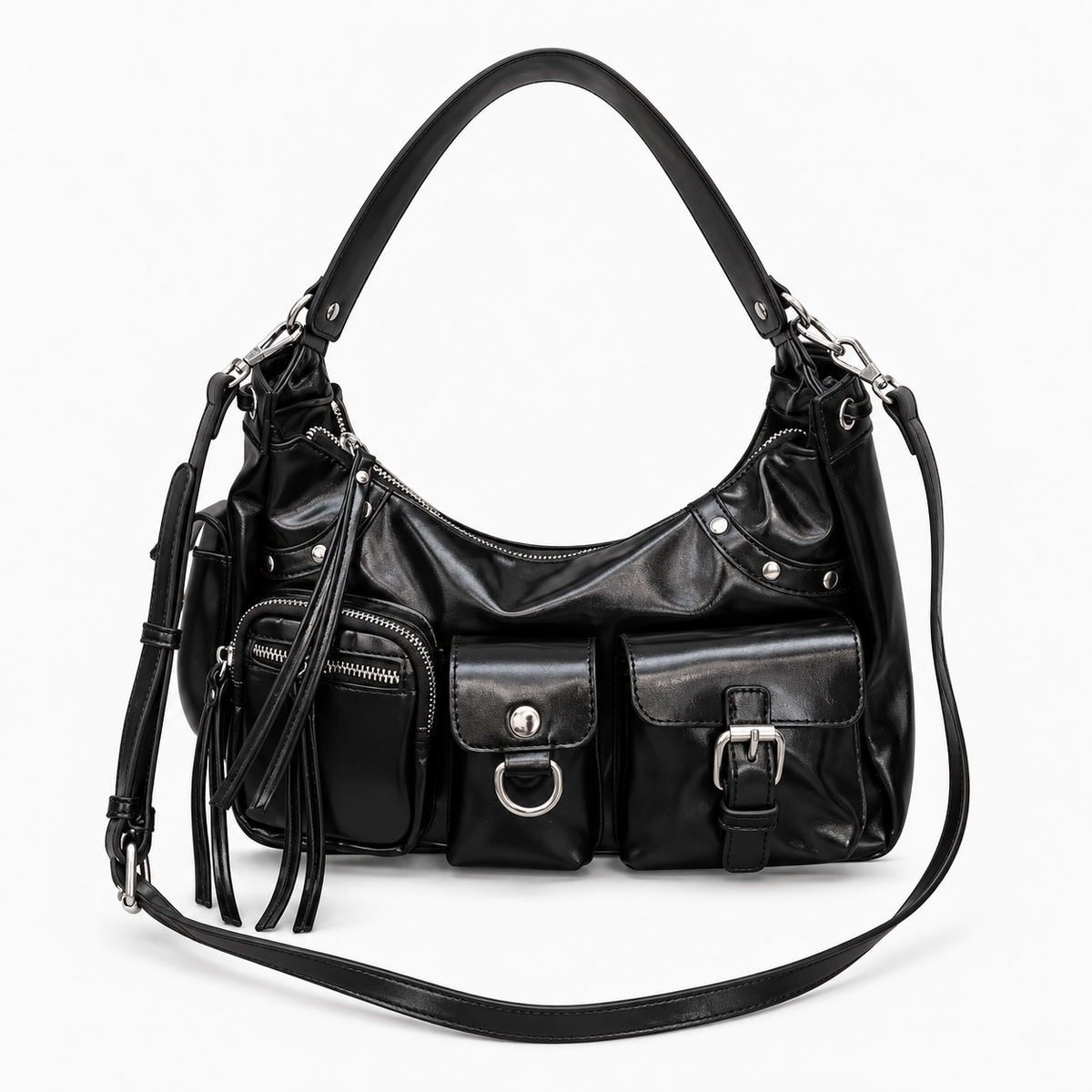 Women's Multi-Pocket Nylon Moto Shoulder Bag by Pevell, view 2