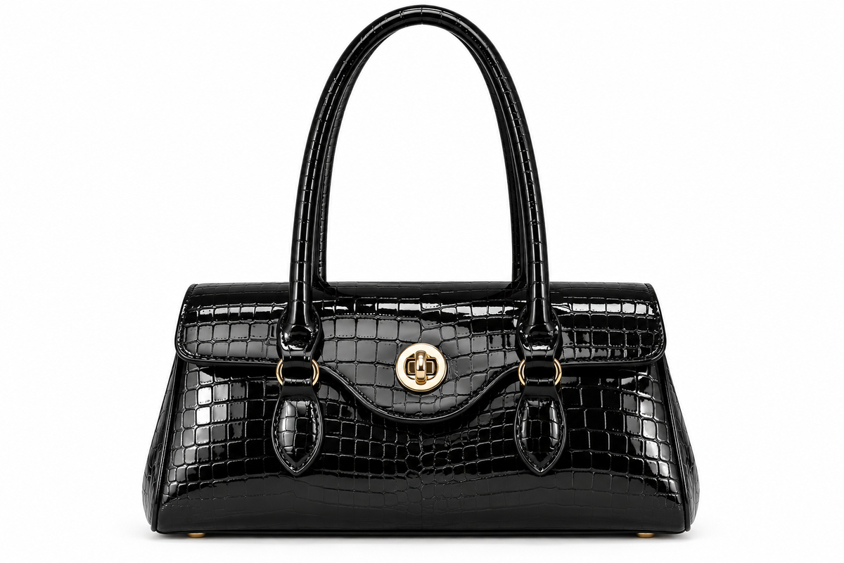 Women's Croc-Embossed Scalloped Flap Shoulder Bag