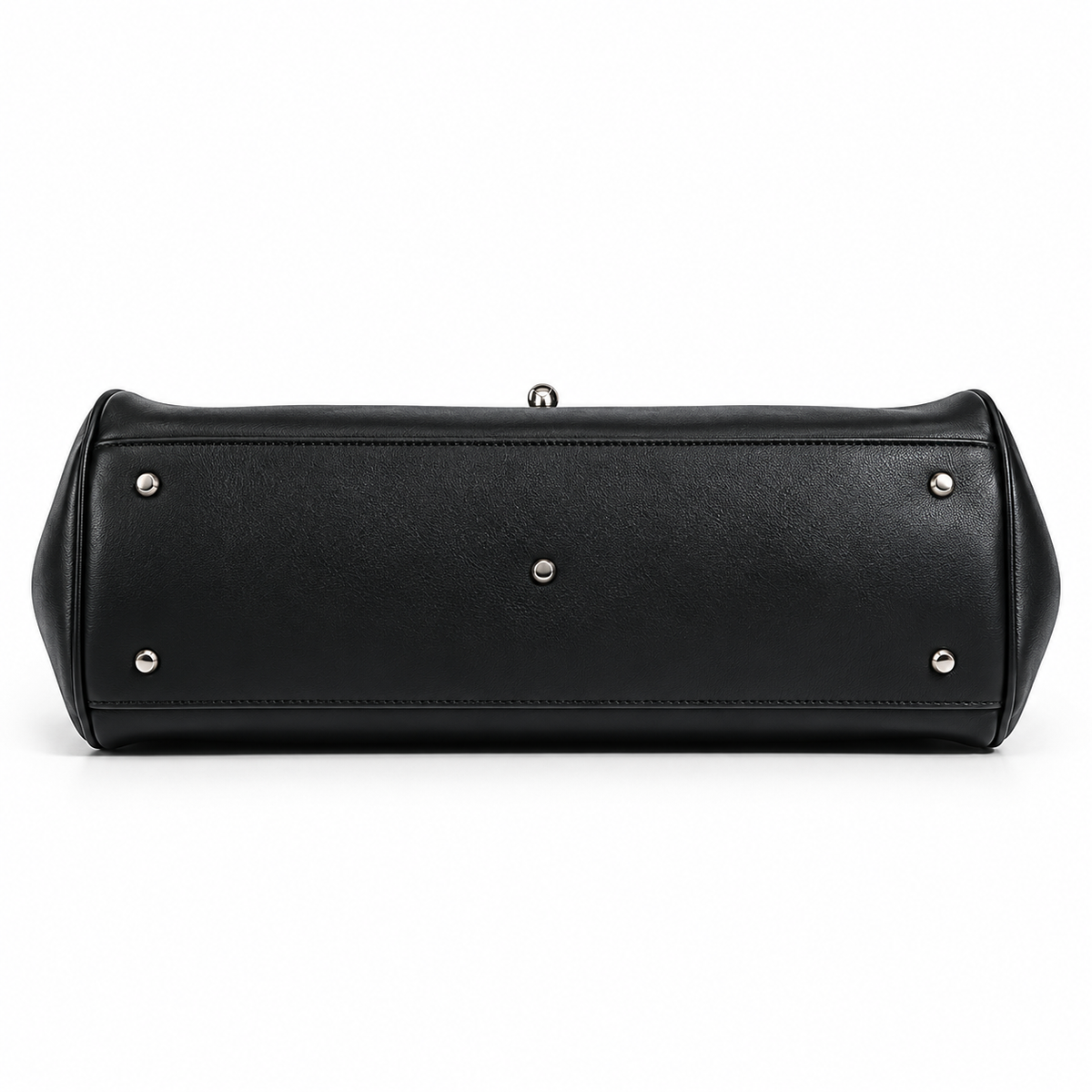 Women's Wing-Style Commuter Tote Bag in Black with Silver Hardware, view 3
