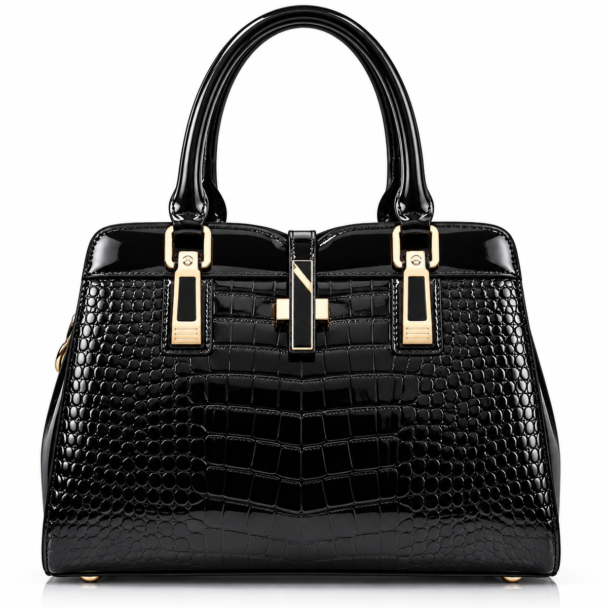 The Gloss Croc Vegan Leather Satchel Handbag by Pevell, view 3