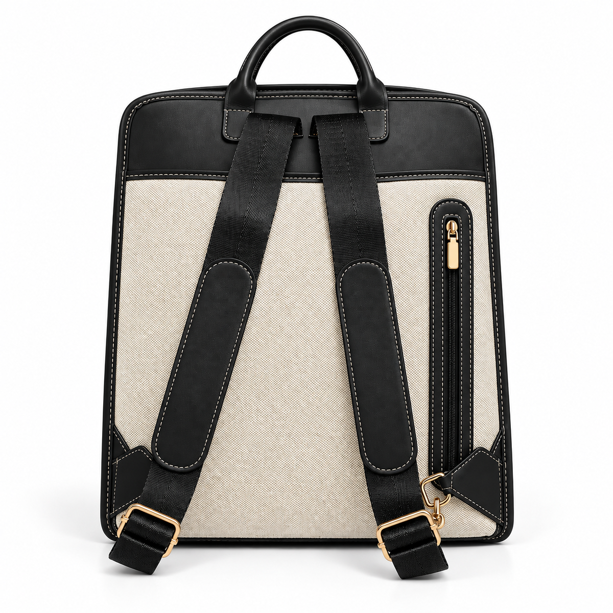 Black-trim backpack back view with padded straps and zip pocket