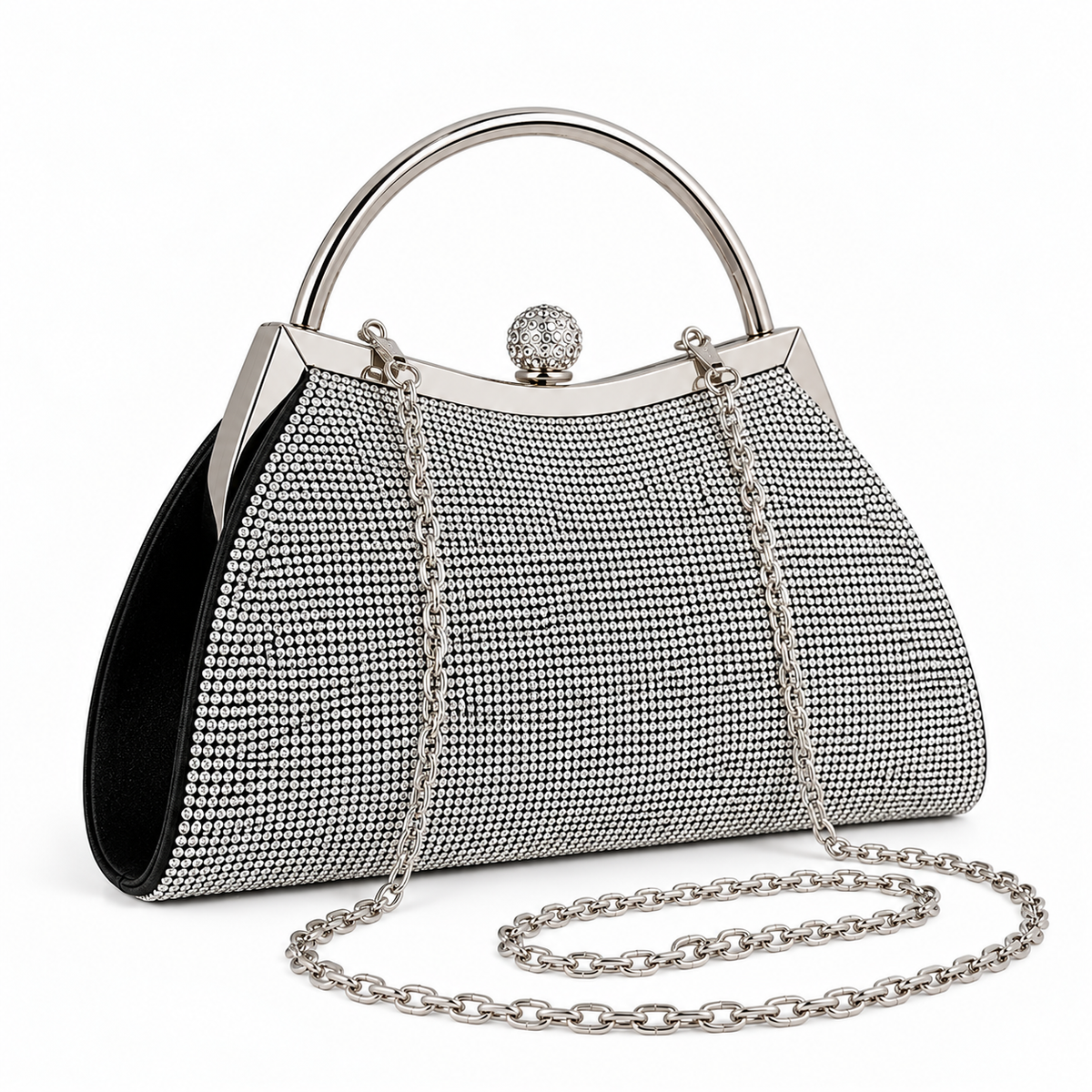 Women's Crystal Stud Frame Evening Bag with Chain
