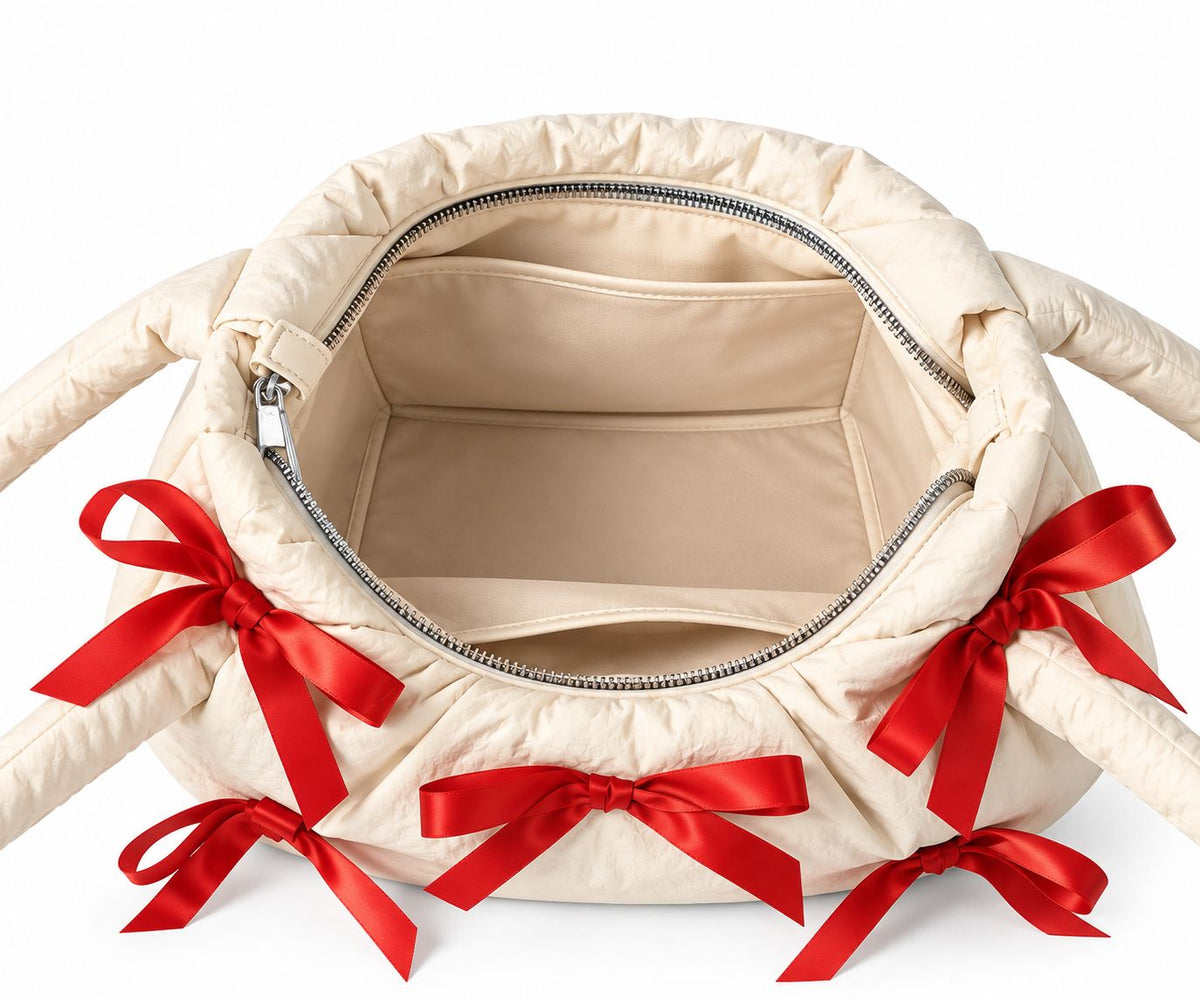 Women's Bow Nylon Crossbody Bag in Off-White, view 2