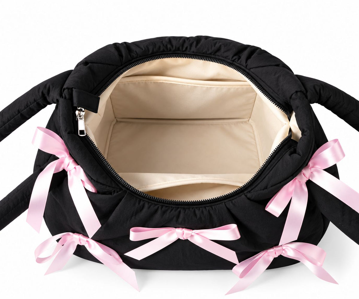 Women's Bow Nylon Crossbody Bag in Black, view 2