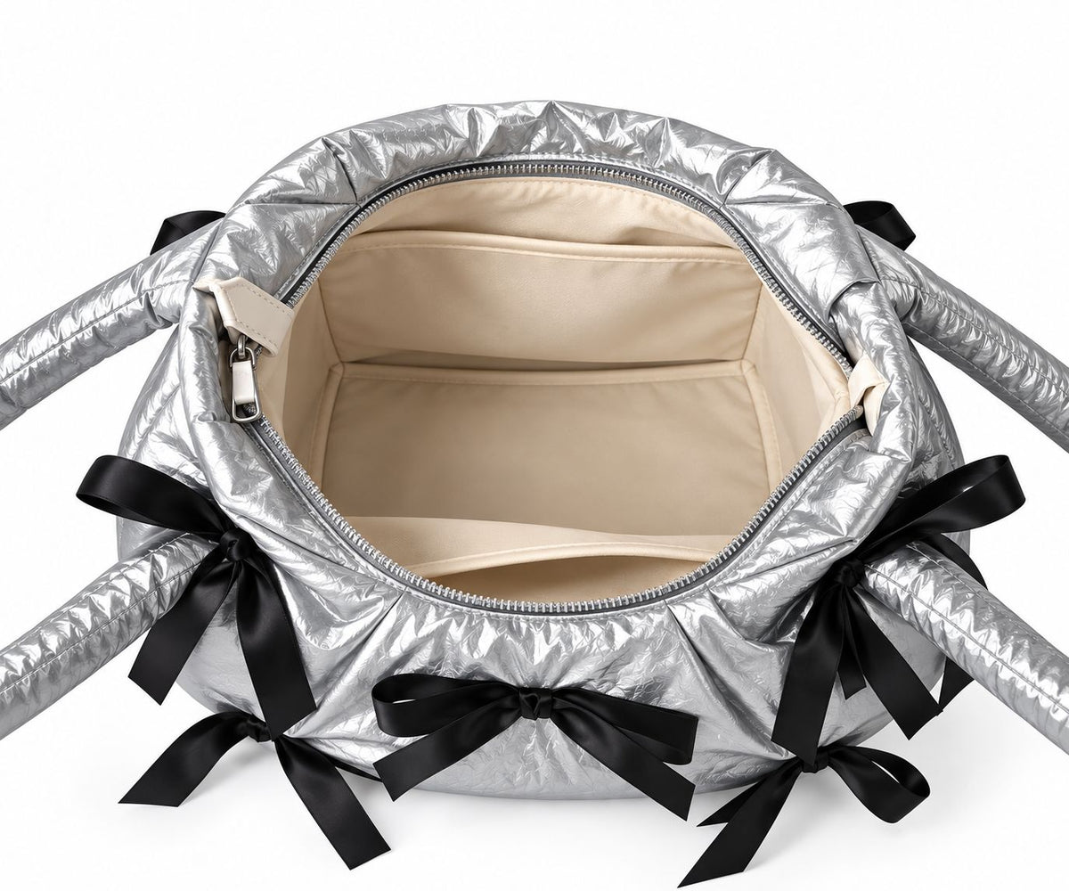 Women's Bow Nylon Crossbody Bag in Silver, view 2