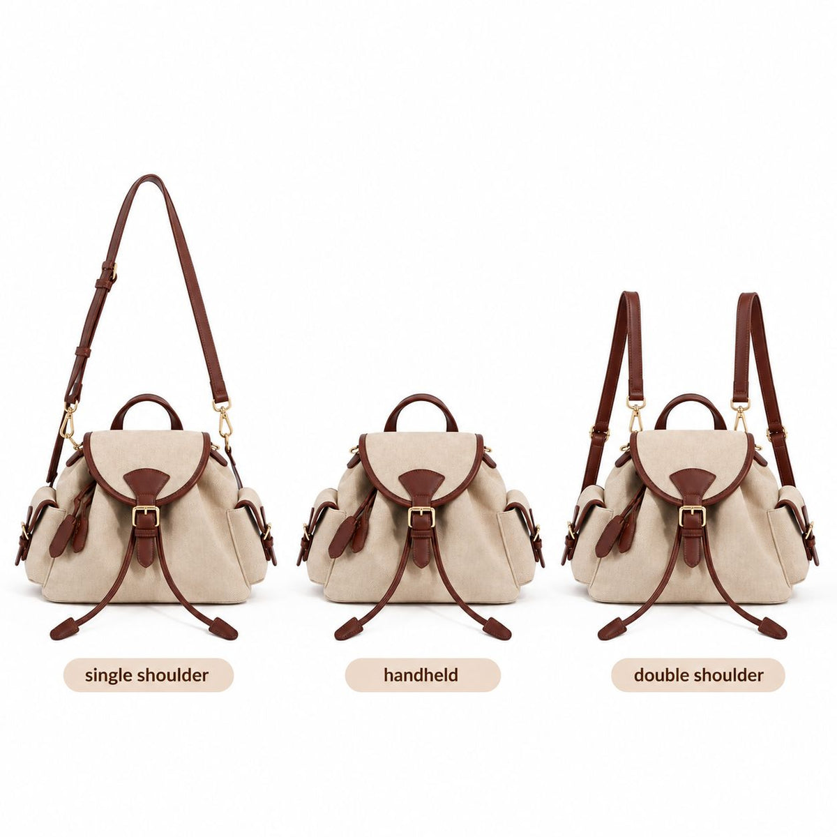 Women's Linen Summer Backpack in Cognac, view 3