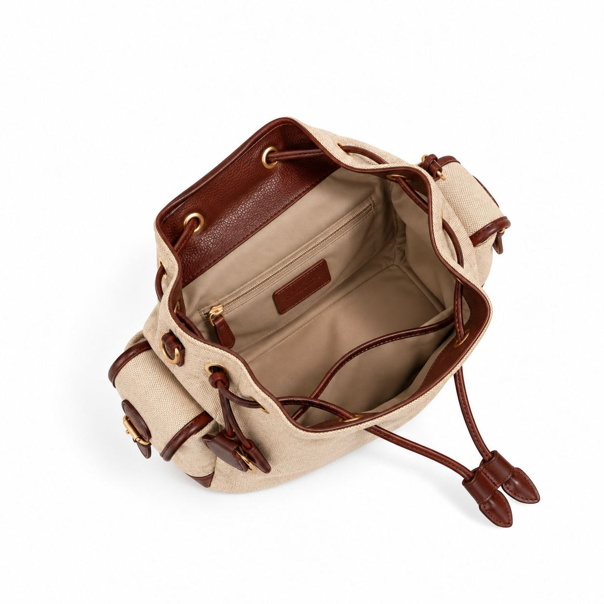 Women's Linen Summer Backpack in Cognac, view 2
