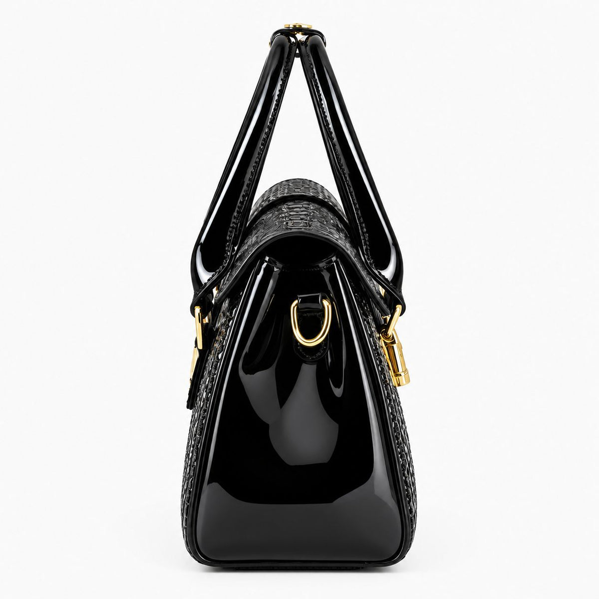 Women's Vintage Vegan Leather Shoulder Bag in Black, view 3