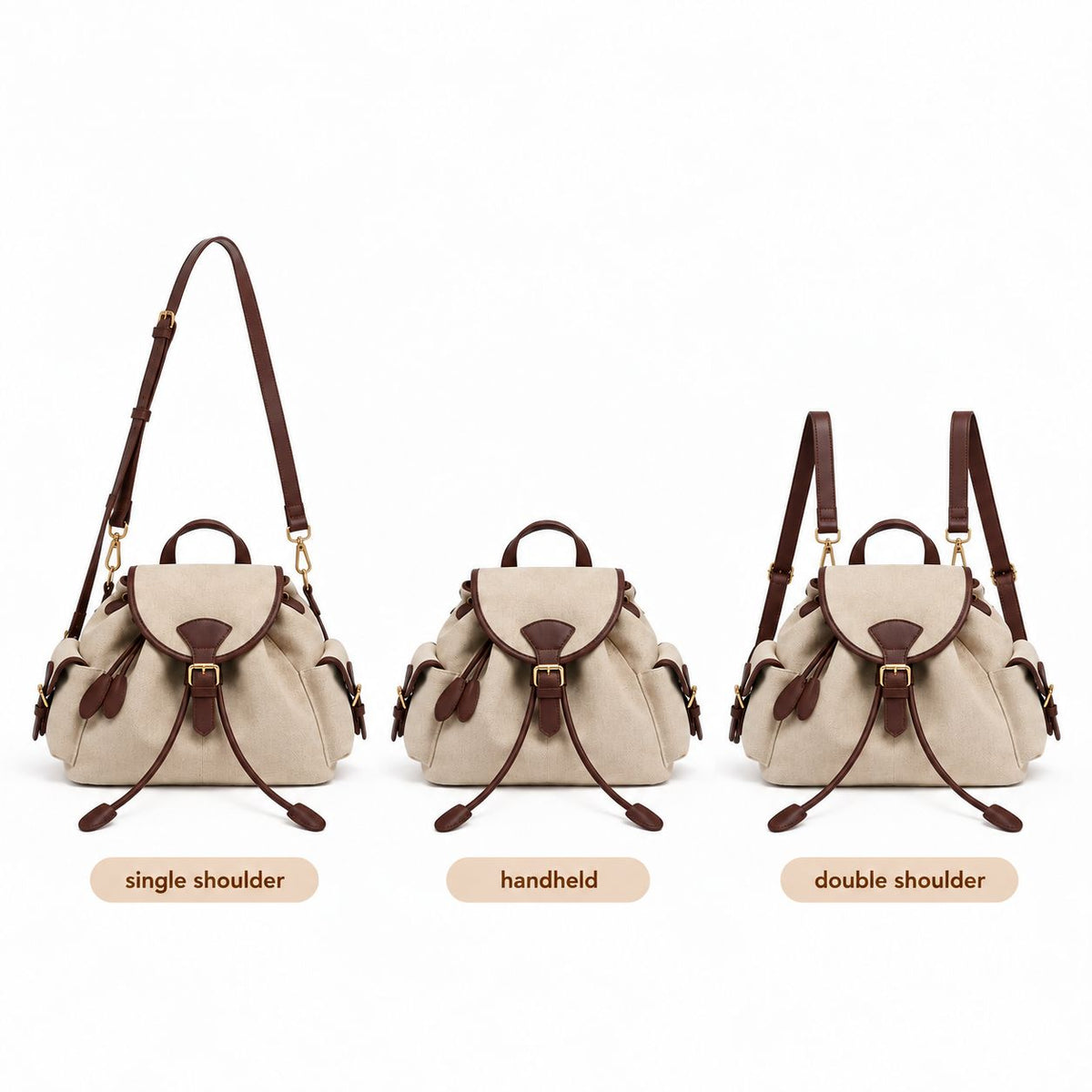 Women's Linen Summer Backpack in Taupe, view 3