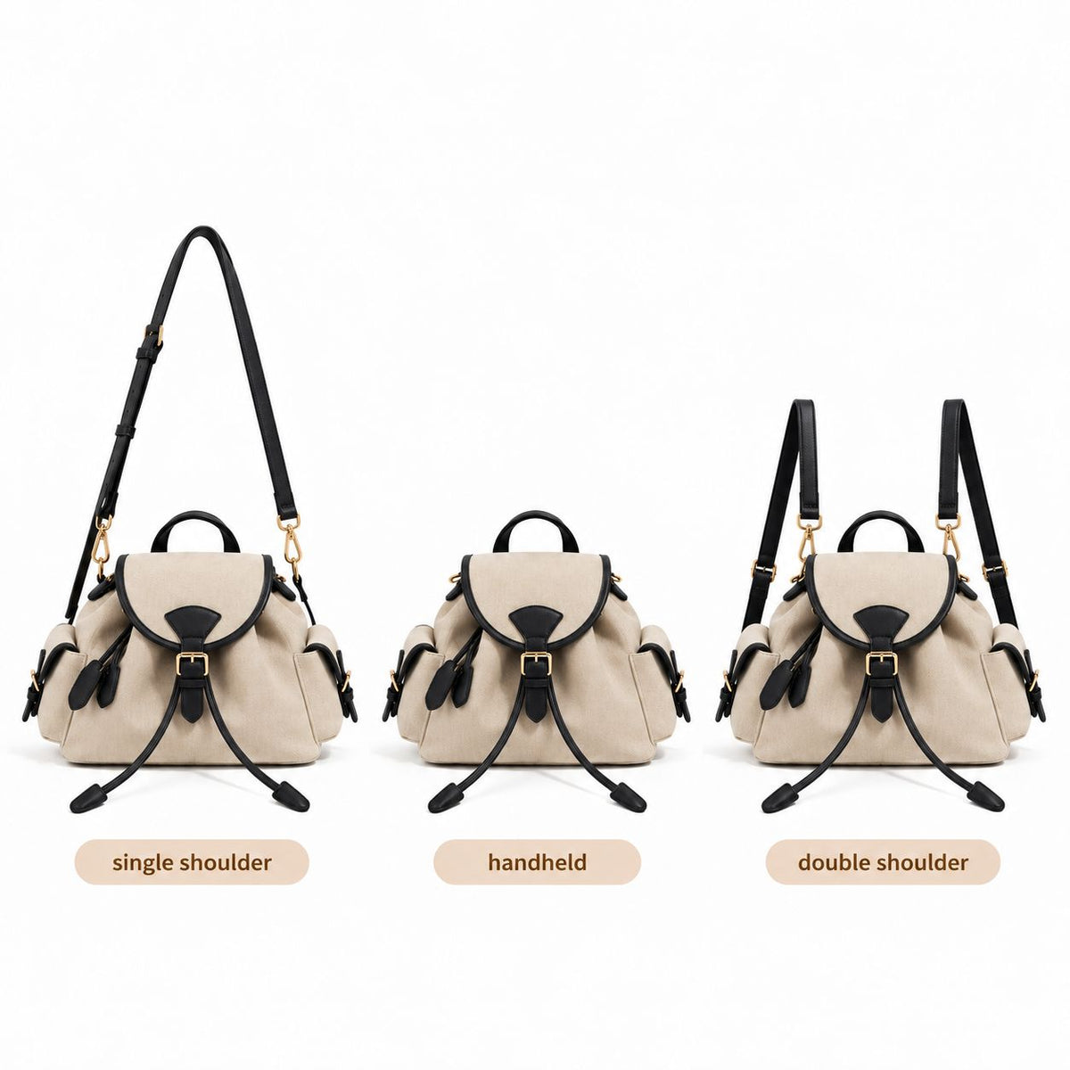 Women's Linen Summer Backpack in Black, view 2