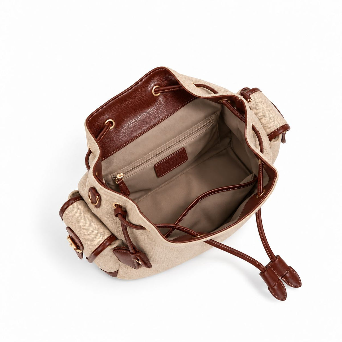 Women's Linen Summer Backpack in Taupe, view 2