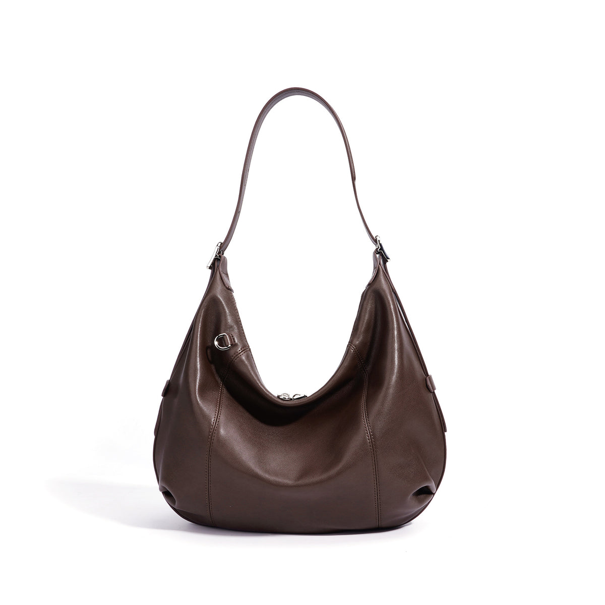 Dark Brown leather hobo bag, front view