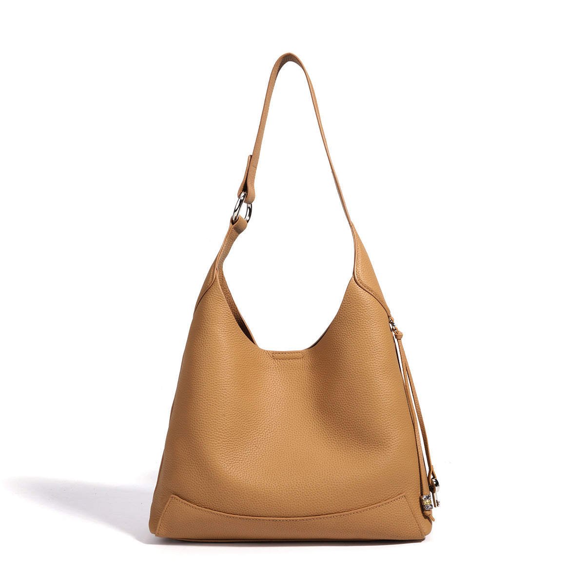 Biscuit tan pebbled leather shoulder bag
