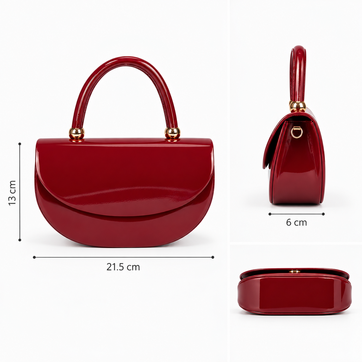 PEVELL glossy handbag — Wine Red dimensions
