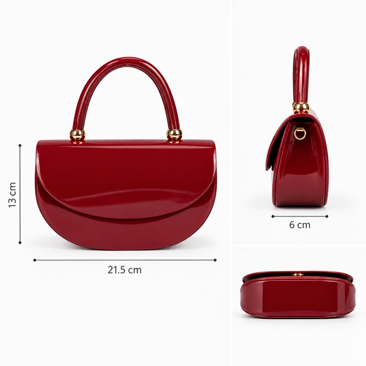 PEVELL glossy handbag — Wine Red dimensions