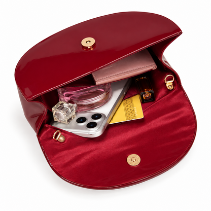 PEVELL glossy handbag — Wine Red open interior