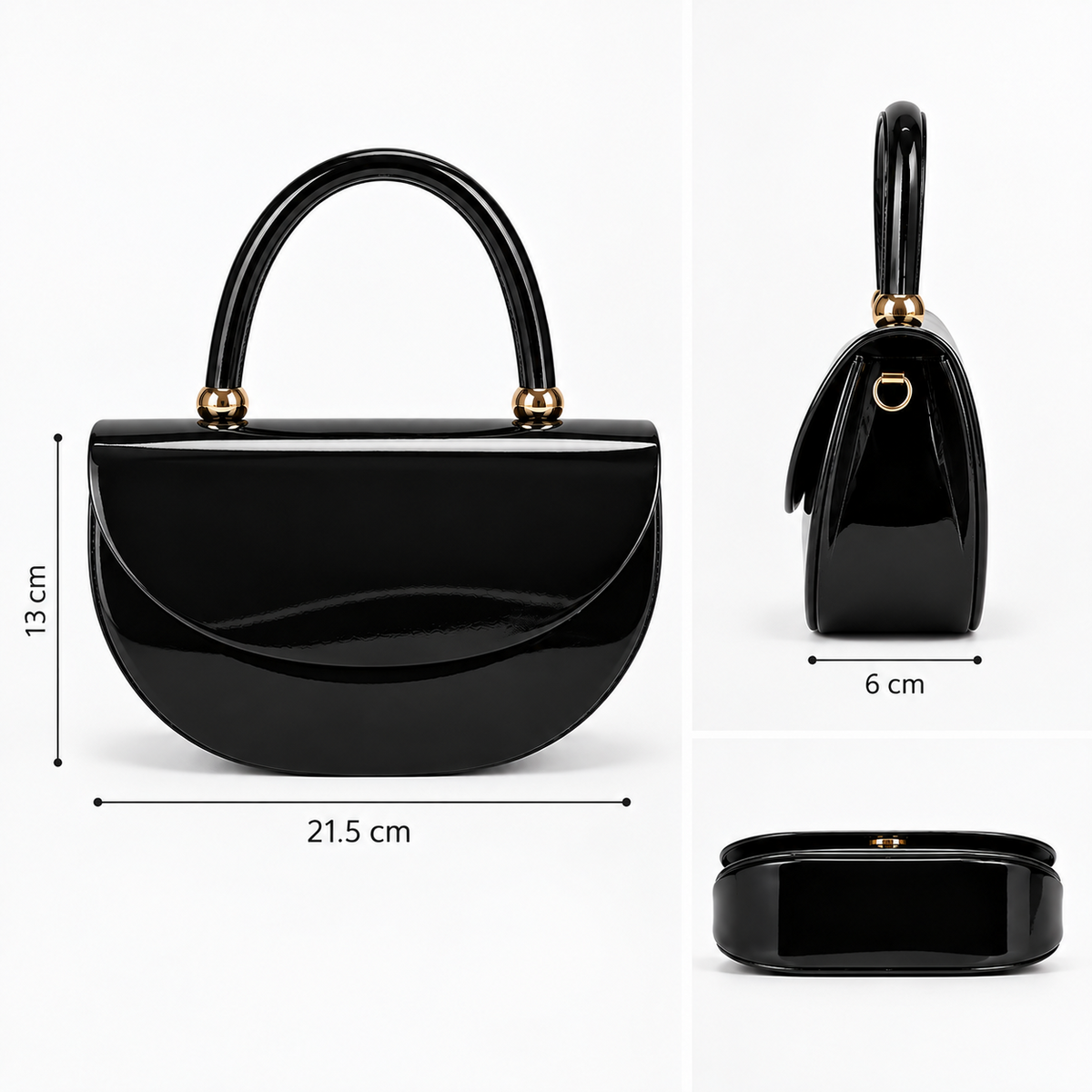 PEVELL glossy handbag — Black dimensions