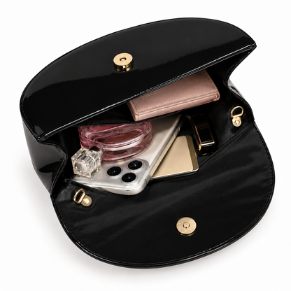 PEVELL glossy handbag — Black open interior